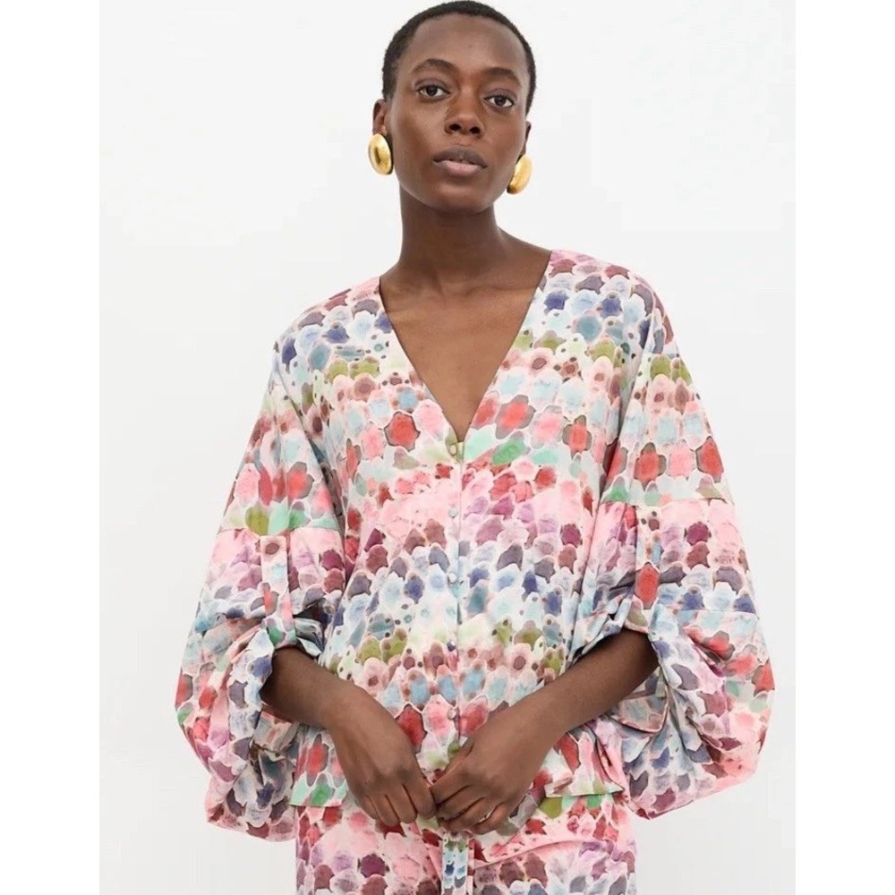 Alexis Watercolor Floral Printed Top Wide Leg Pants Set Matching Set S